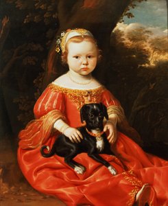 犬を持つ少女の肖像画